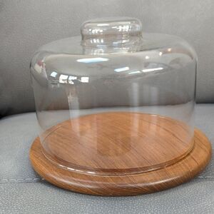 NWOT Vintage Teakwood Wooden/glass Serving tray